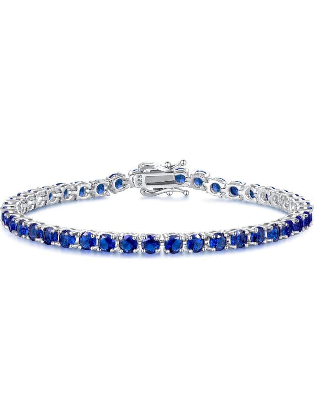 Women's 7.2 Inch 4mm Sapphire Sterling Silver Birthstone Gemstone Bracelet